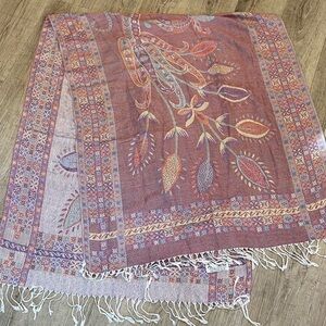 Pashmina Blend Pink Paisley Patterned Scarf
